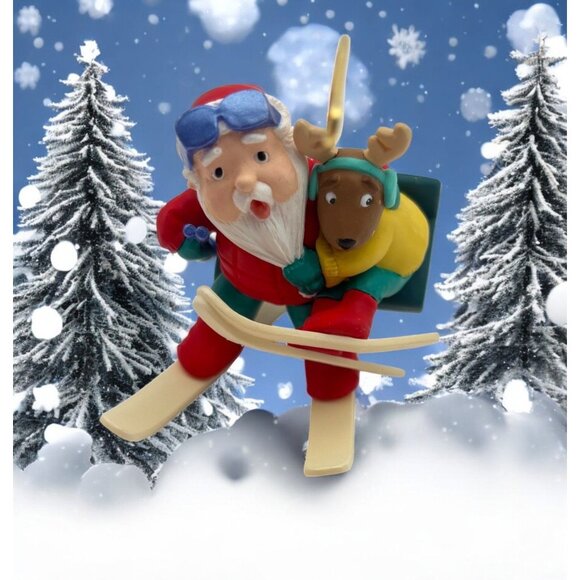 Hallmark Santa's Ski Adventure Christmas Tree Ornament Skier with Reindeer - Picture 1 of 7